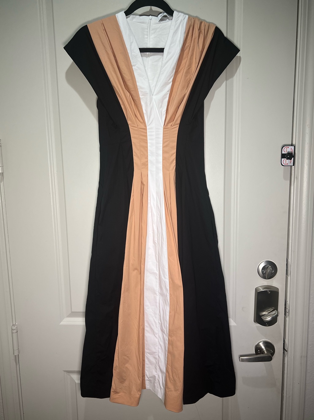 The Fold London Black White Tan Colorblock Midi Dress Us 4 — image 2 of 6